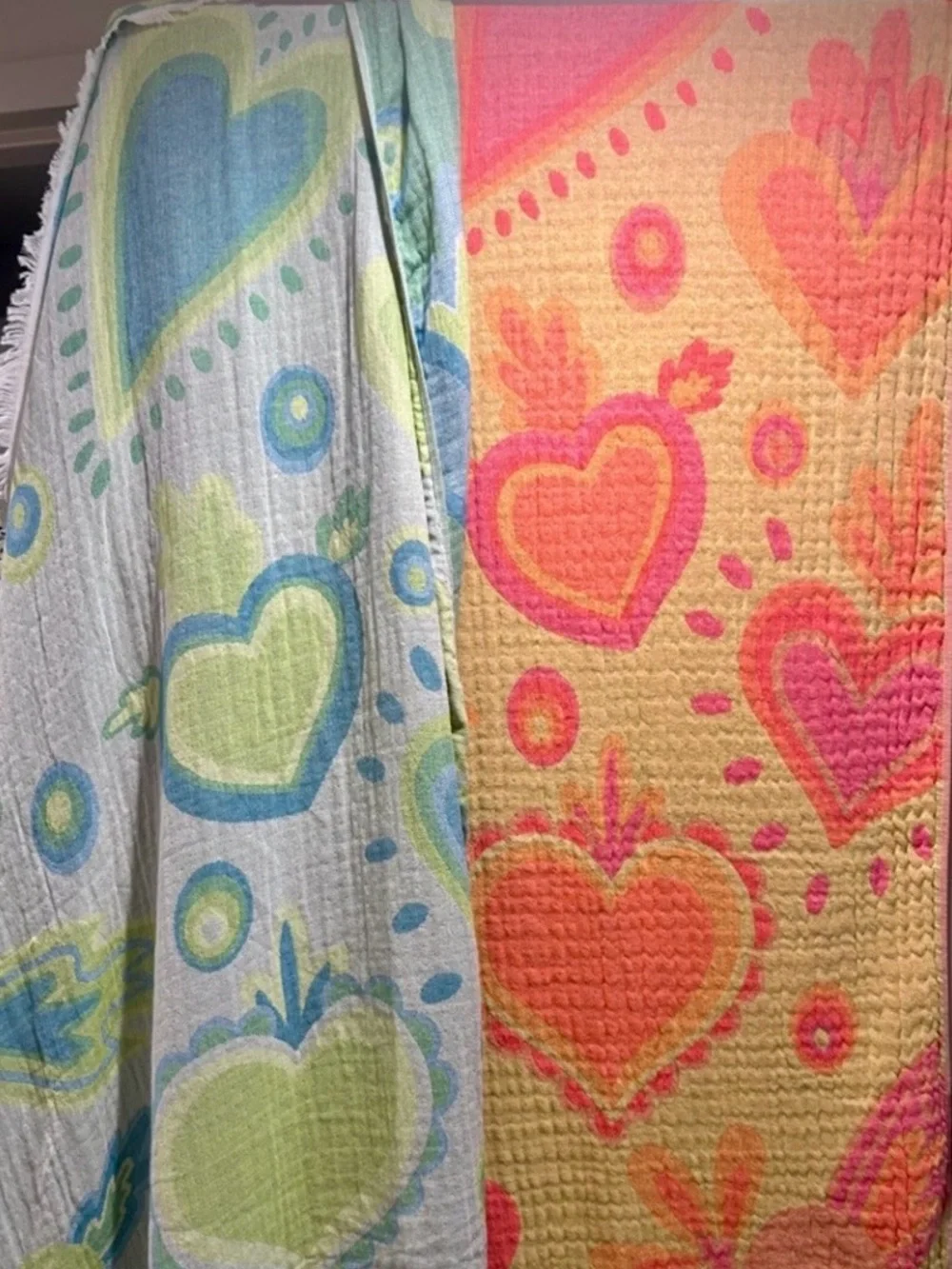 Heart Patterned Throw Blanket Green and Blue Last Available Best Seller New NWT